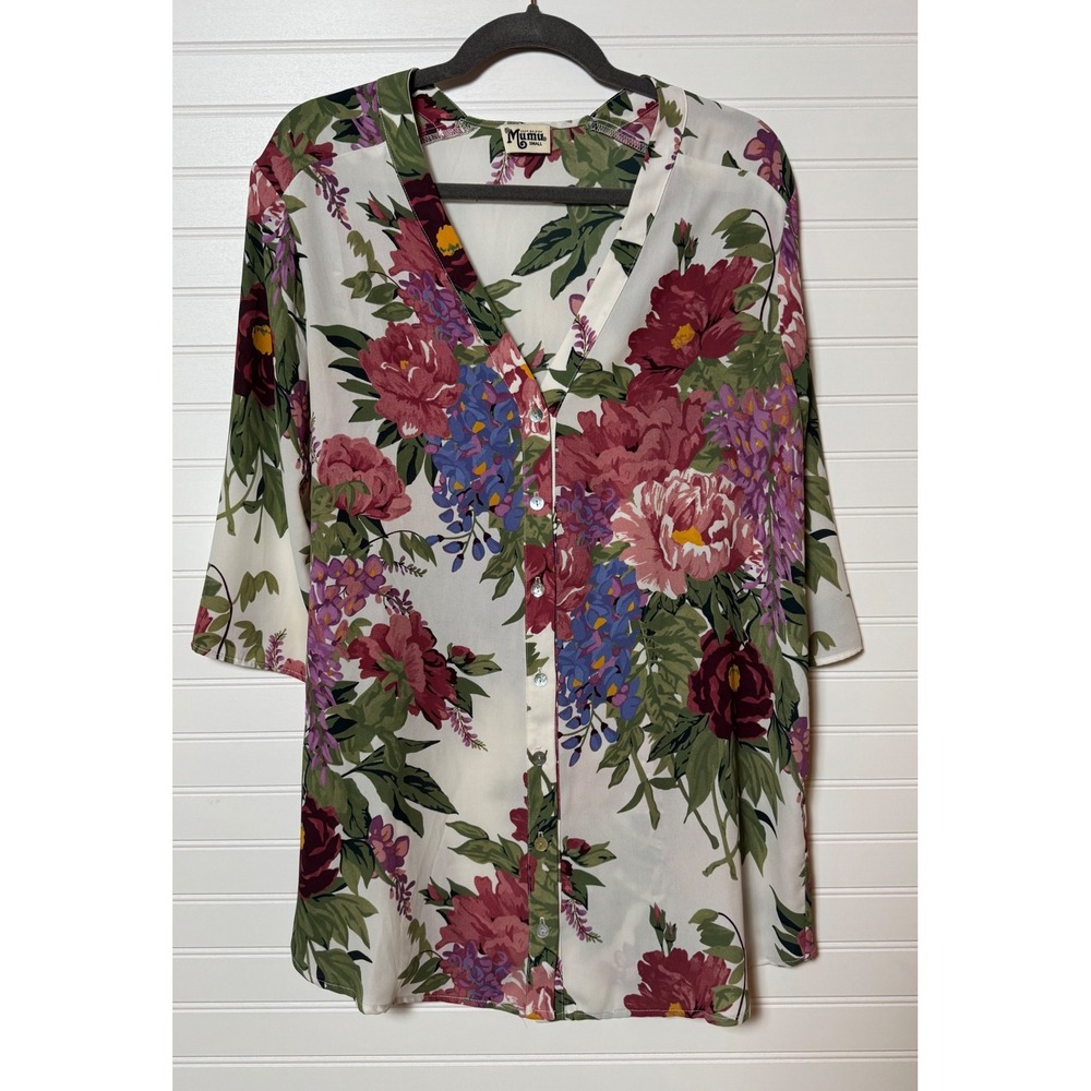Show Me Your Mumu Multicolor Floral V-Neck 3/4 Sleeve‎ Tunic Blouse Womens S